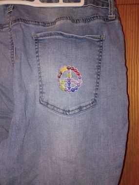 SO Light Blue Jeggings with Rainbow Peace Patch